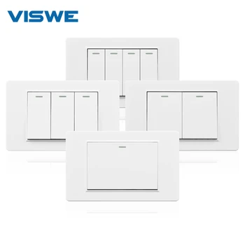 VISWE 발광 스트립이 있는 기계식 단추 스위치, 난연성 플라스틱 패널, 2way 16A, 250V, 118x72mm, 1 갱, 2 갱, 3 갱, 4 갱