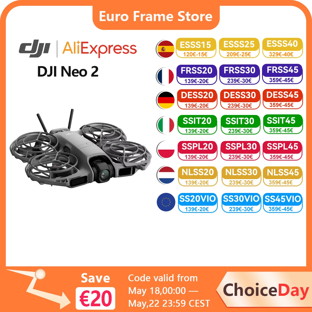 DJI Neo2 Drone Fly Camera Drone 4K Video estabilizado 151g Luz y portátil Protección de hélice de cobertura total… — oferta en AliExpress