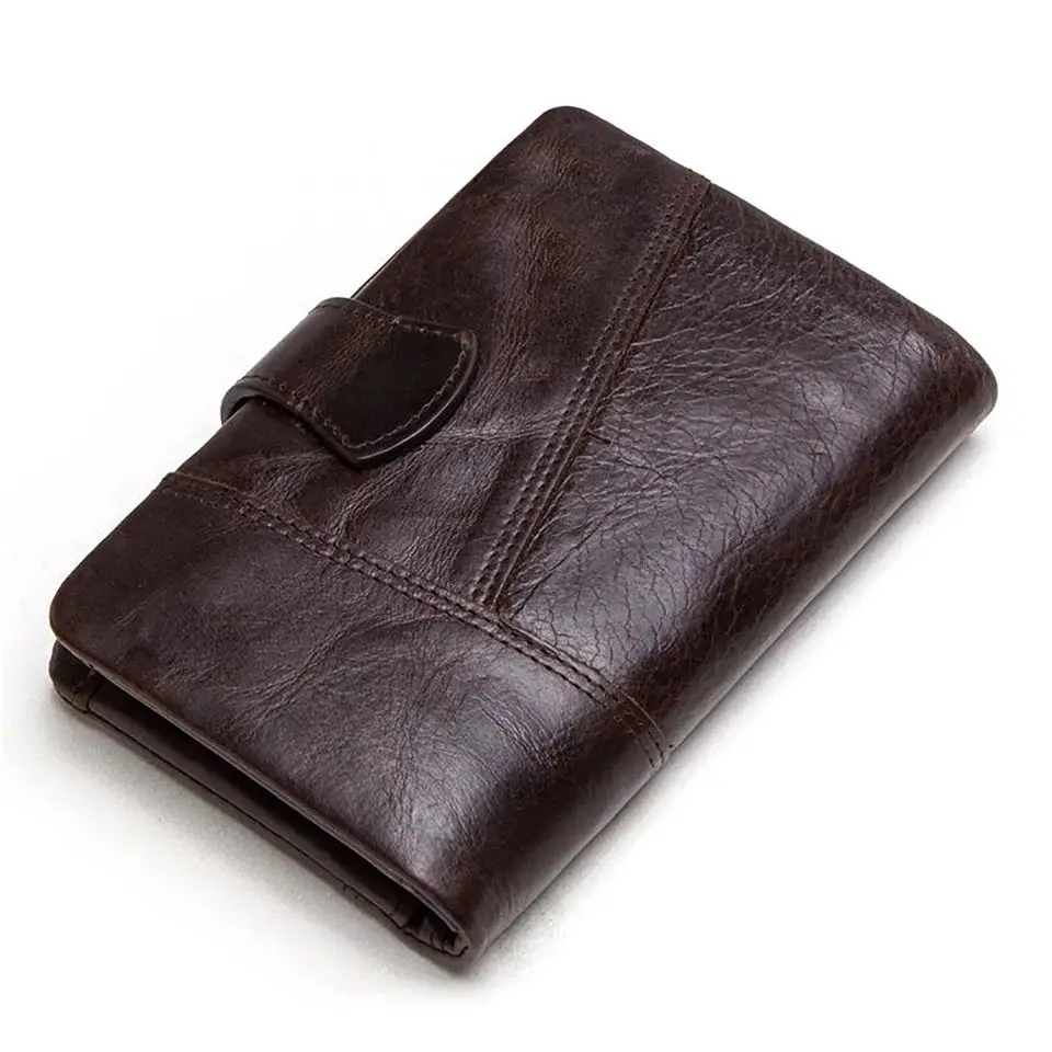 CONTACT\'S Genuine Leather Men Short Wallets Hasp Bifold Card Holder Money Clip Coin Purse Retro Male Mini Wallets High Quality