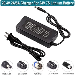 Ładowarka 29.4V 2A uniwersalna 3 wtyczki do 25.2V 25.9V 25.6V 24V bateria litowa 5.5 DC * 2.1 z 8mm 3 bolcami/3-Pin męska XLR