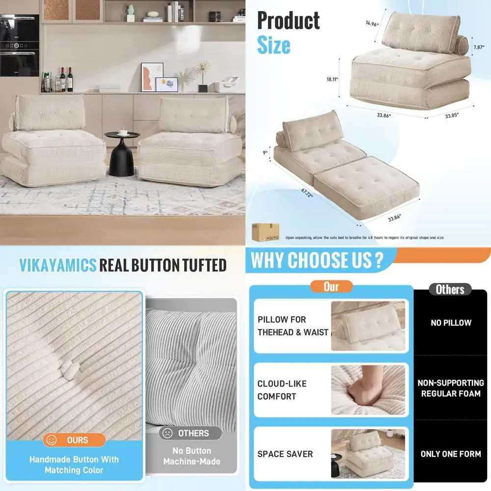 كرسي نوم قابل للتحويل مع وسادة لأريكة فوتون بدون عظم مع دعم خلفي وأريكة مدمجة لراحة غرفة المعيشة #1