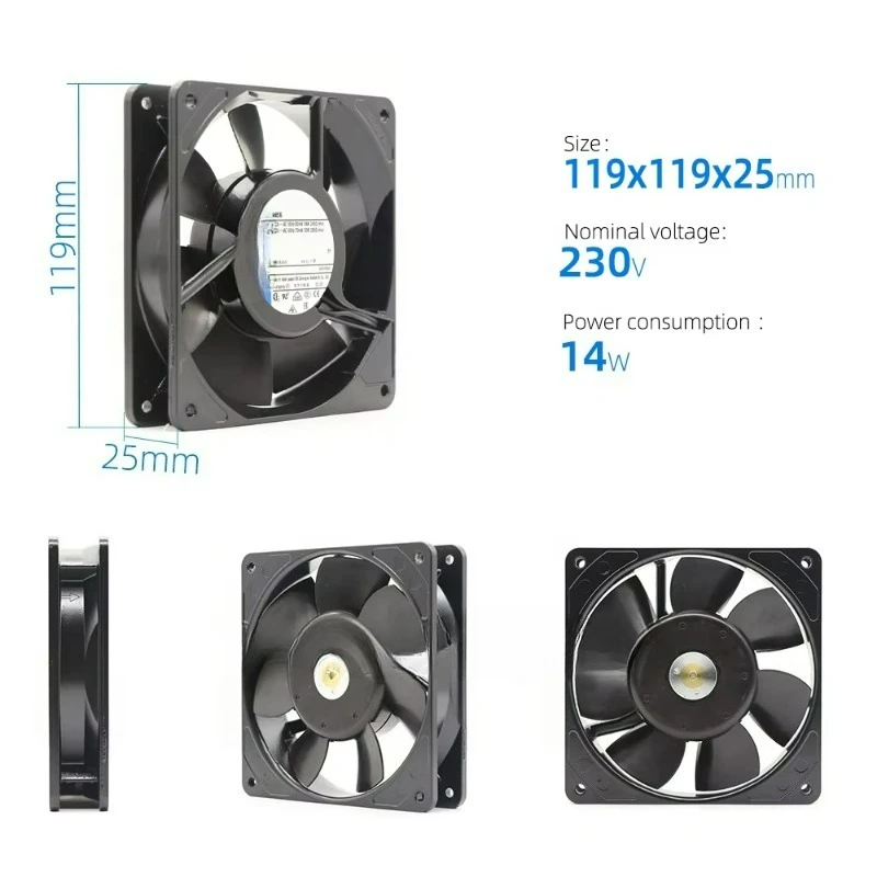 9956 12025 120*120*25mm  230V AC 14W 0.07A 12CM High Temperature Resistant Mechanical Wind Power Axial Cooling Fan