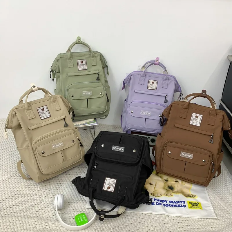 Korean Women's Nylon Backpack Candy Color Waterproof School Bag Teen Girls Travel Shoulder Bag Women's Backpack Mochila 2023