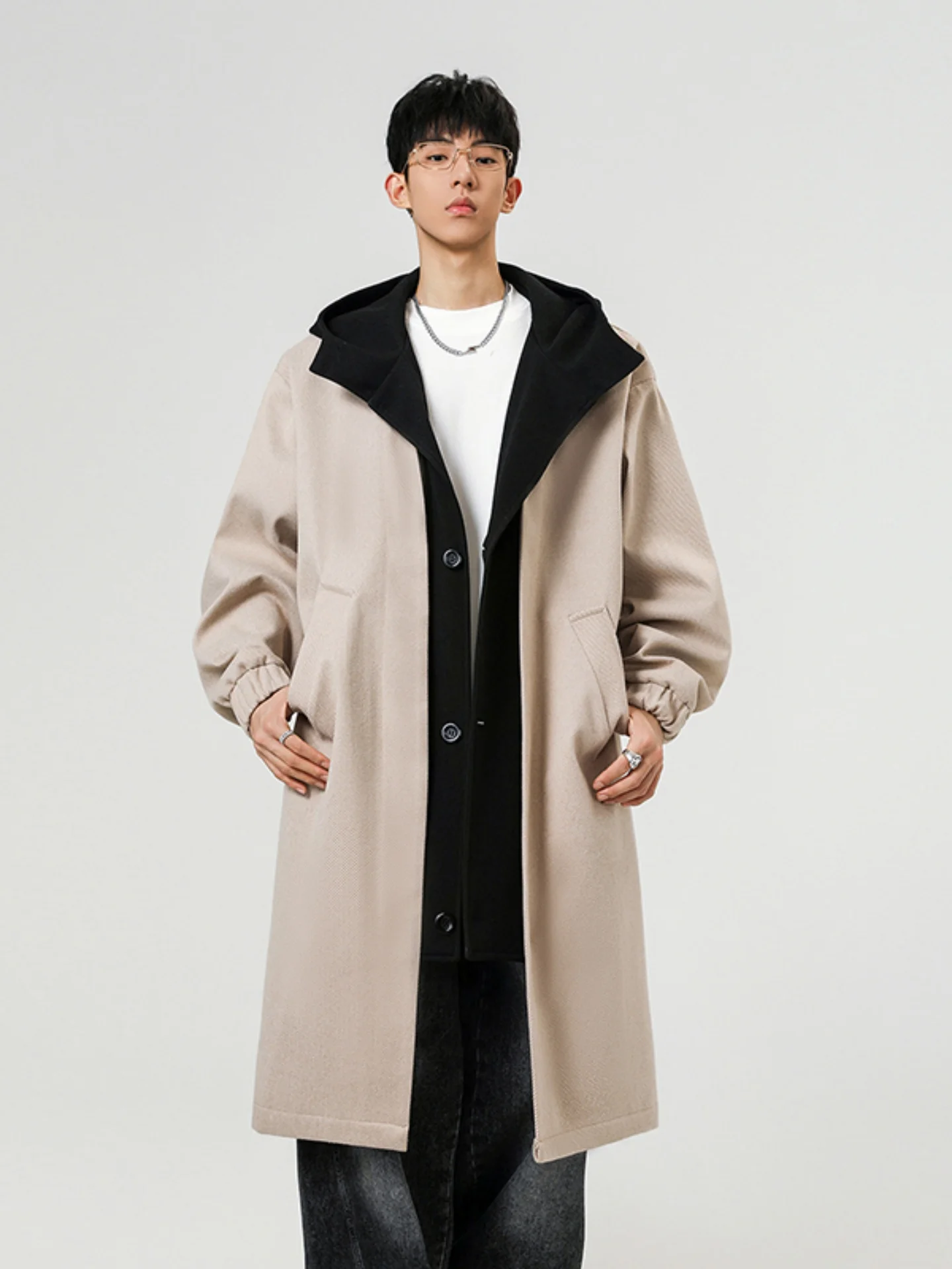 

Мужское длинное пальто цвета хаки, новая осенняя повседневная фланелевая куртка с капюшоном, утепленная осенне-зимняя верхняя одежда для мужчин