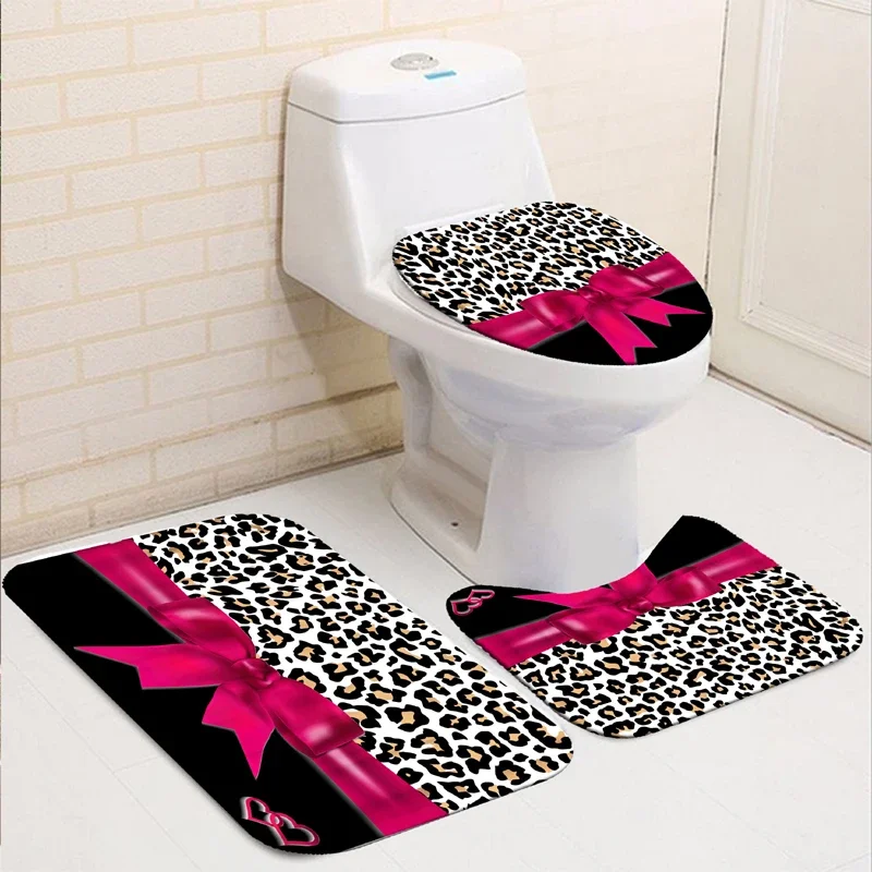 Waterproof Bath Shower Curtain Sets Toilet Seat Cover Non-Slip Bath Mat Rug Carpet Bathroom Decor Polyester Fabric Washable