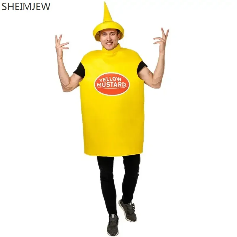 2023 Unisex Ketchup And Mustard Jumpsuit With Hat Funny Food Party Clothes Halloween Costume For Men And Women