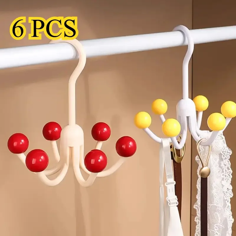 

6pcs Rotating Clothes Hangers with Swivel Hooks | Durable Closet Organizer Storage Rack for Bags | Shoes and Scarves