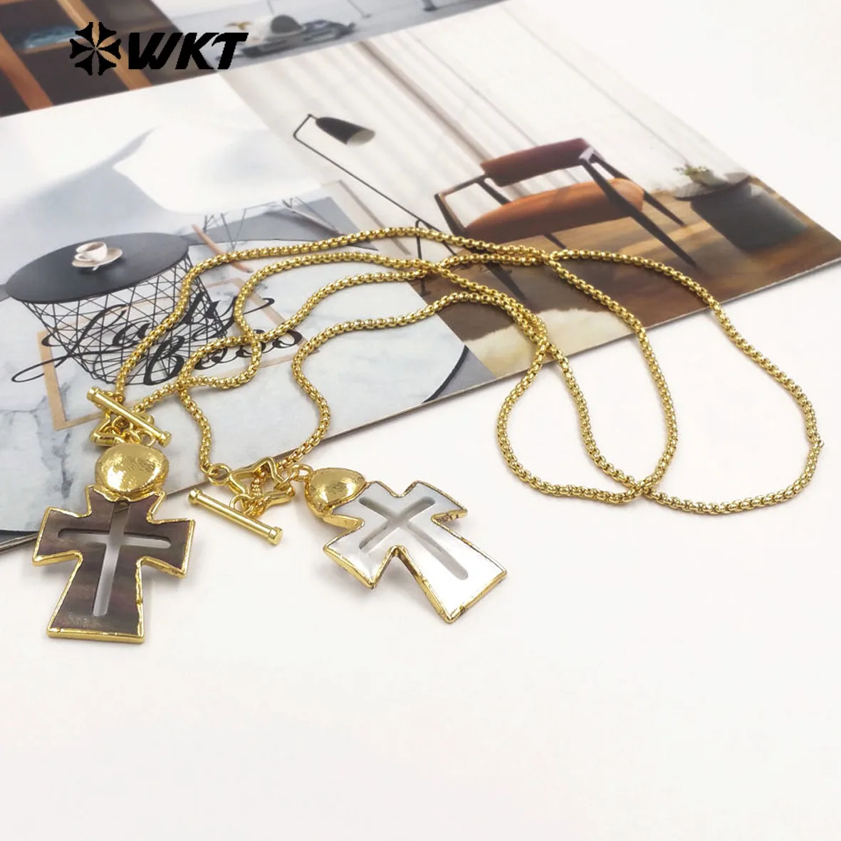 

WT-JN353 Wholesales Amazing Design Natural Shell 18inch Cross Shape Necklace With 18k Real Gold Plated For Girls Birthday Gifts