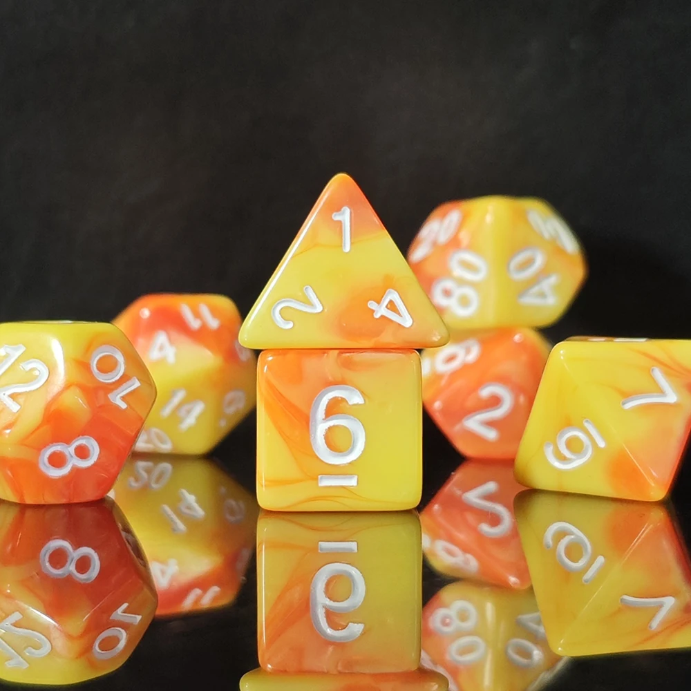 Sunfire Yellow Orange Swirl Polyhedral Dice Set, 7PCS Acrylic Dice for DND RPG Table Game for D&D, MTG and Role-Playings
