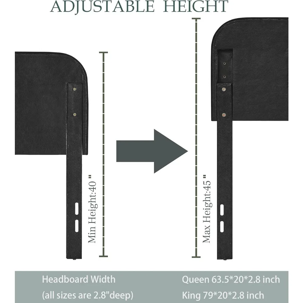 لوح رأسي منجد بحجم كوين مع ارتفاع قابل للتعديل، معنقدة بأزرار، إطار من الخشب الصلب، زخرفة رأس الأظافر، متين وأنيق