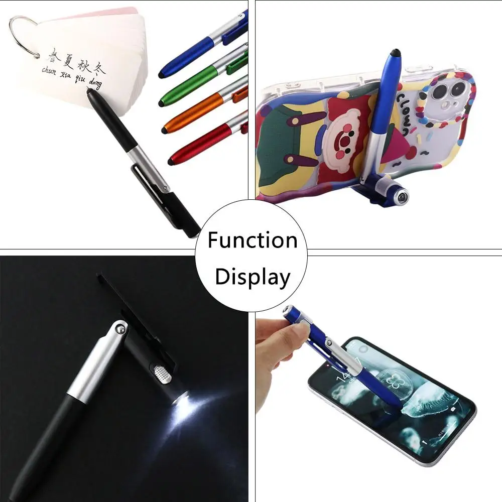 Office Multifunctional Students School Night Reading Writing Pen Cellphone Holder Ballpoint Pen with LED Light Stylus Pen