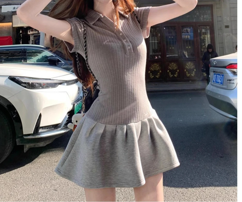 

Clothes Patchwork Short-sleeved Dresses Women's Summer Tunics Slimming Knitted Skirts