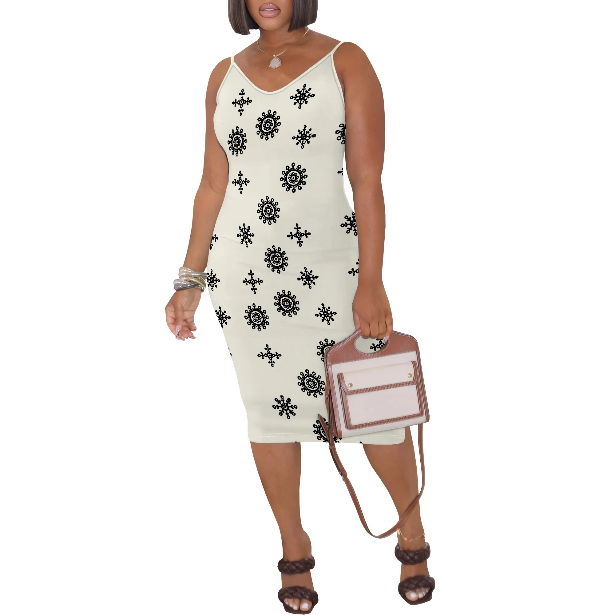 فستان صيفي نسائي جذاب مطبوع بدون أكمام، فستان ضيق #4