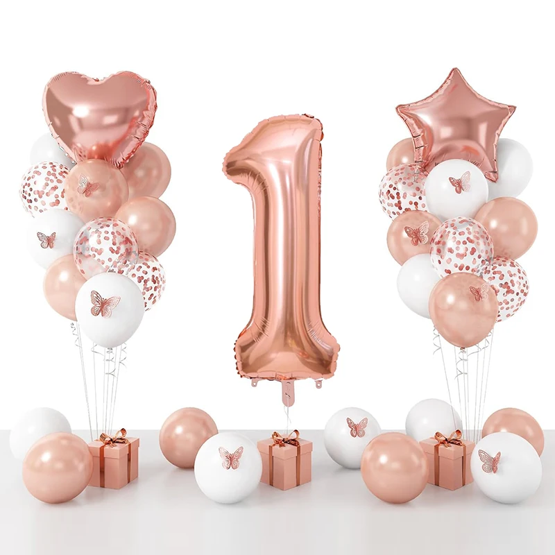

32 шт. фольгированных шаров в форме цифр и звезд цвета розового золота для украшения вечеринки в честь дня рождения, для детей, девочек и мальчиков, 1, 2, 3, 4, 5, 6, 7, 8, 9 лет