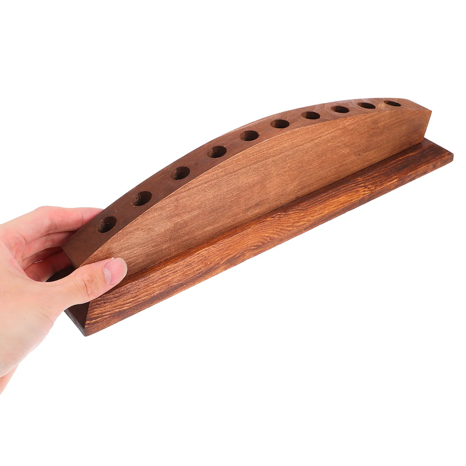 

10 Slot Wooden Pen Holder Stand Multi Functional Desk Organizer for Office Home School Stationery Supplies Display Storage Rack