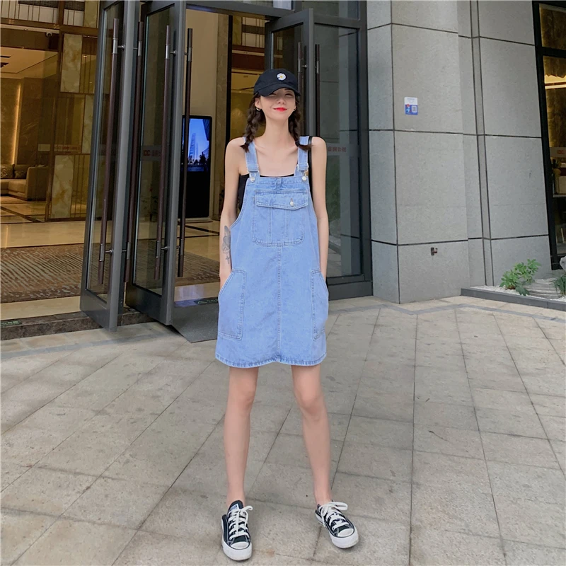 Large Size 5XL Mini Denim Sling Dresses For Women Summer Female Square Collar Sleeveless A Line Blue White ​Loose Party Vestido