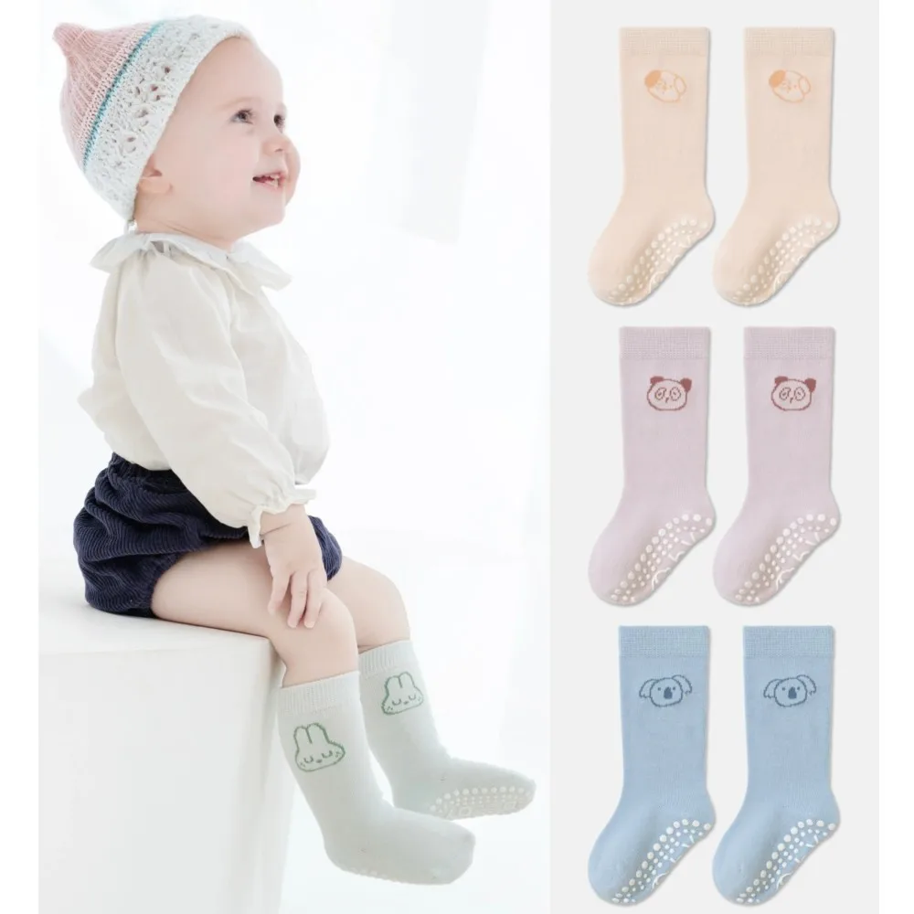 

5 Pairs Spring Baby Floor Socks Infant Girls Color Block Socks Kids Animals Non Slip Socks 0-5Y