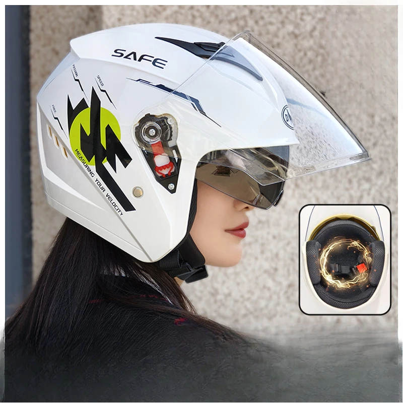

Uniform Size 58-62CM Helmet Motorcycle Winter Thermal Battery Car Female Winter Male Double Mirror Four Seasons Helmet