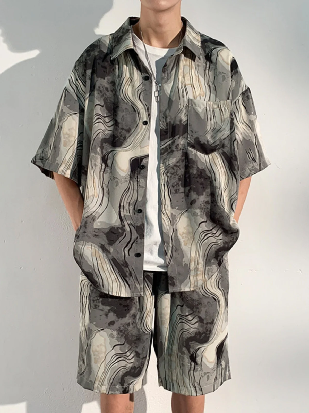 

Новый летний комплект в китайском стиле для мужчин: рубашка с коротким рукавом и шорты из ледяного шелка, повседневная спортивная одежда из полиэстера для подростков