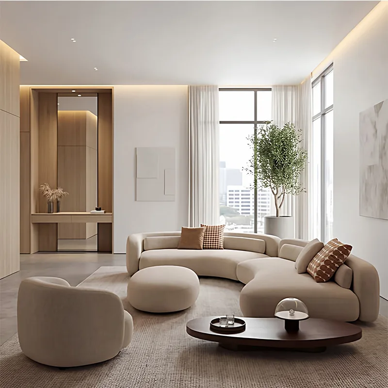 

HYS curved solid wood sofa household large flat-floor villa module combination sofa