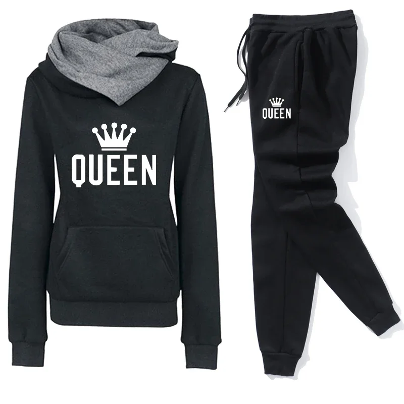 Queen Printing Women's Hoodie Tracksuit 2026 Casual Sweatshirts Outdoors Sports Jogging Clothes Autumn Winter Single Tops Pants