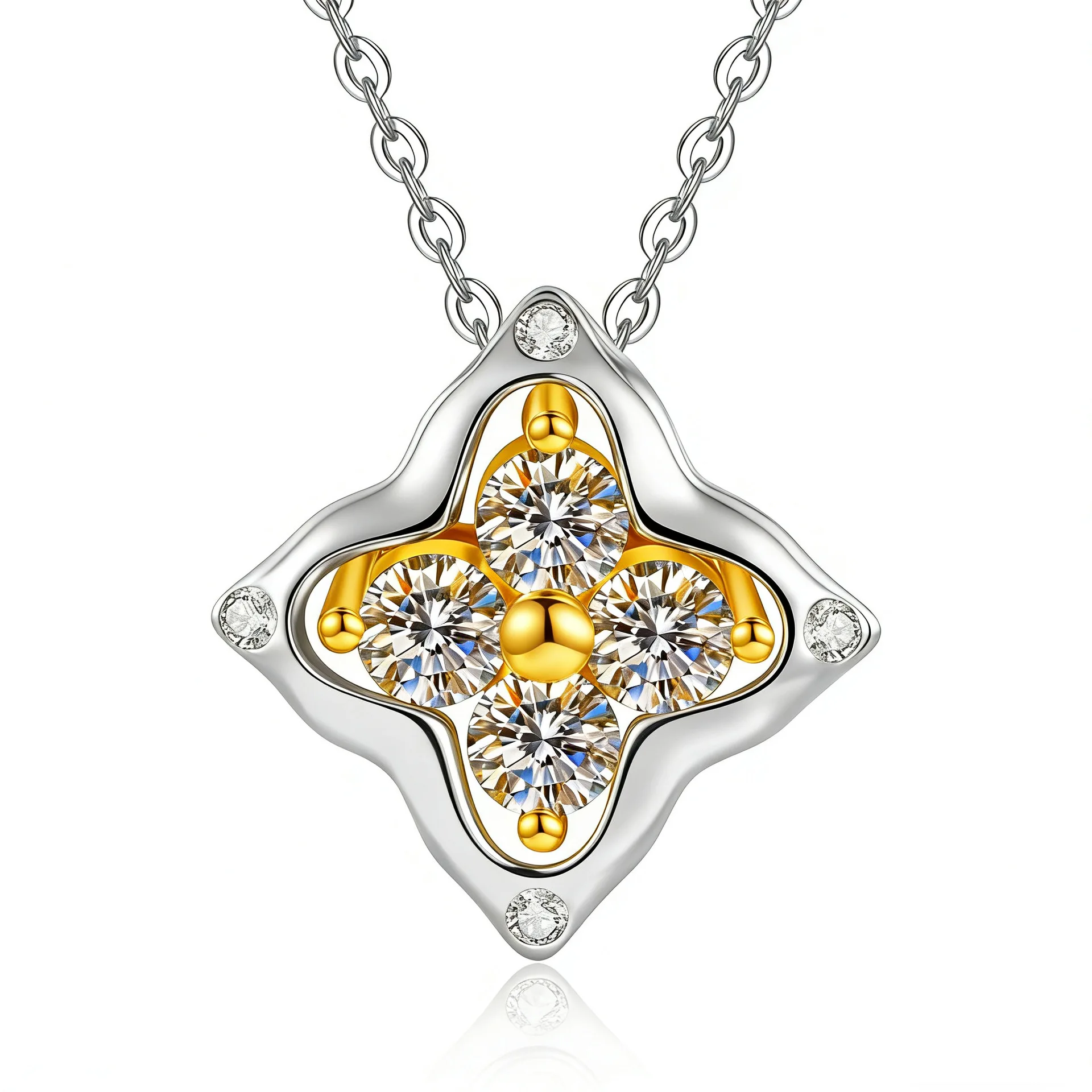 

S925 Sterling Silver Women Necklace Clover Cross Design D Color VVS1 Moissanite Collarbone Chain Jewelry Gift for Valentine Day
