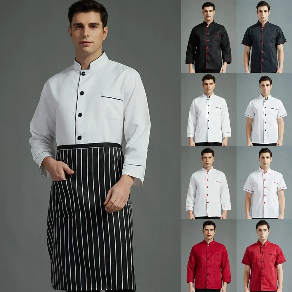 Uniforme de Chef Unisex, mono de manga corta y larga, color blanco y negro, con logotipo personalizable, para camarero de cocina y panadería