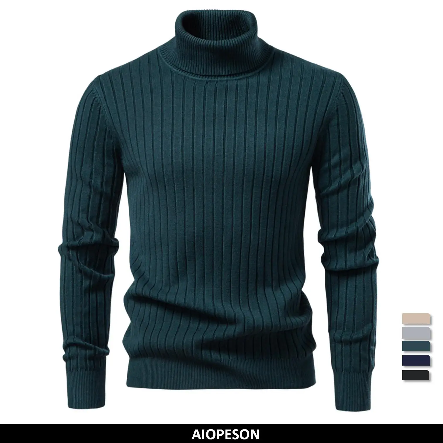 Men's Striped Turtleneck Sweater Casual Knit Winter Pullover