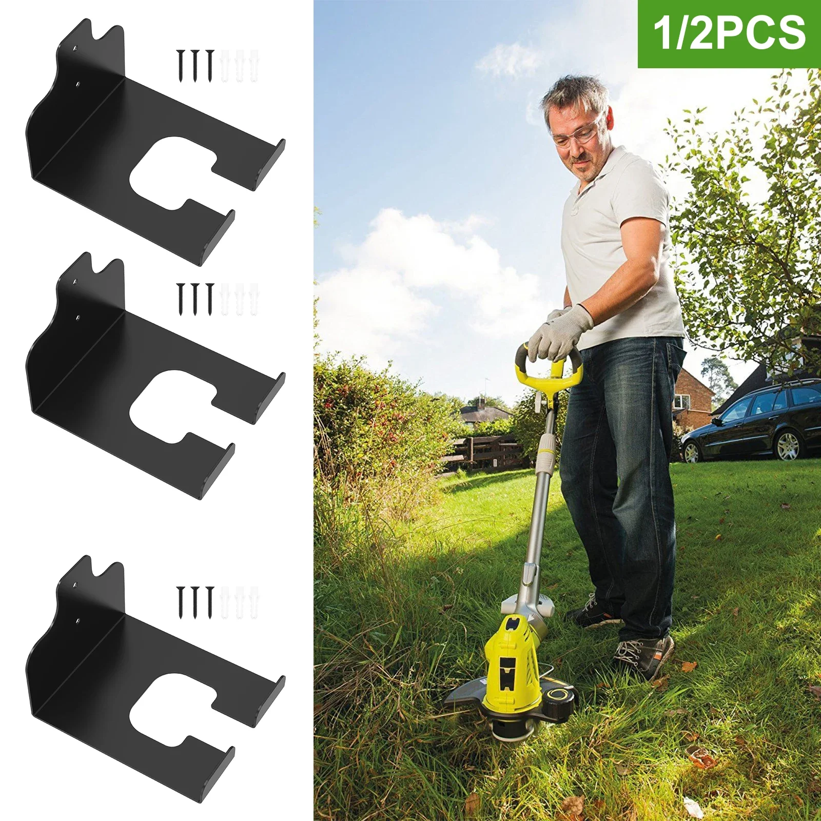1/2Pcs Garage Tool Hanger Carbon Steel Weed Wacker Holder Wall Mounted Grass Trimmer Rack Rustproof Garage Organizer Weed Trimme