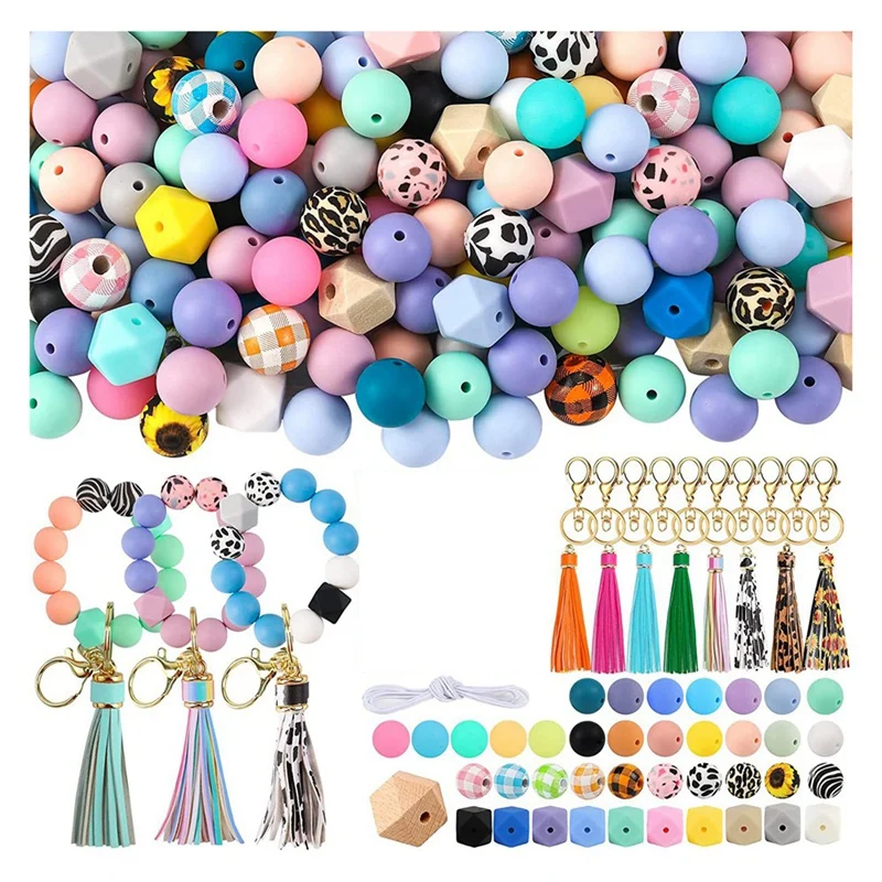 

Silicone Beads Keychain Making Kit For Keychains Making DIY Necklace Bracelet Jewelry