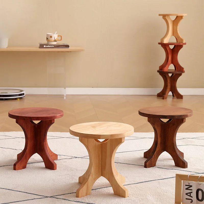 Solid Wood Stool Modern Simple Oak Mini Table Stool Creative Log Small Bench Retro Home Living Room Low Round Chair Decoration