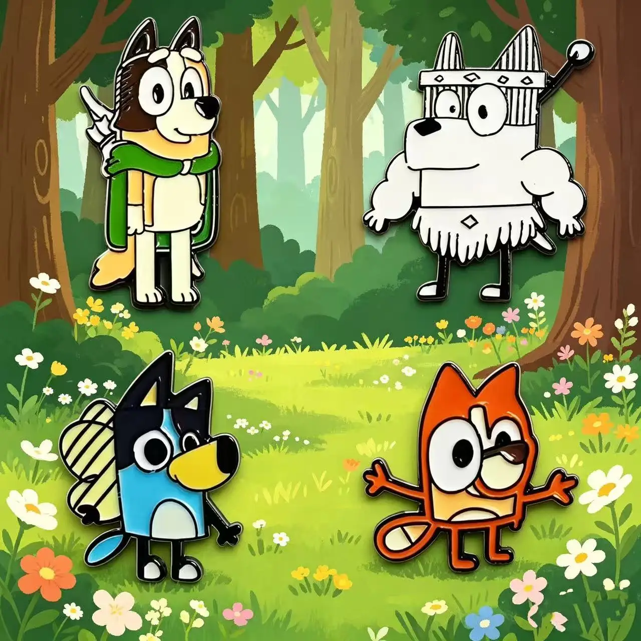 Juego de 4 broches de esmalte de dibujos animados de Bluey y Bingo, insignias metálicas creativas de perro ganadero para ropa y accesorios de mochila