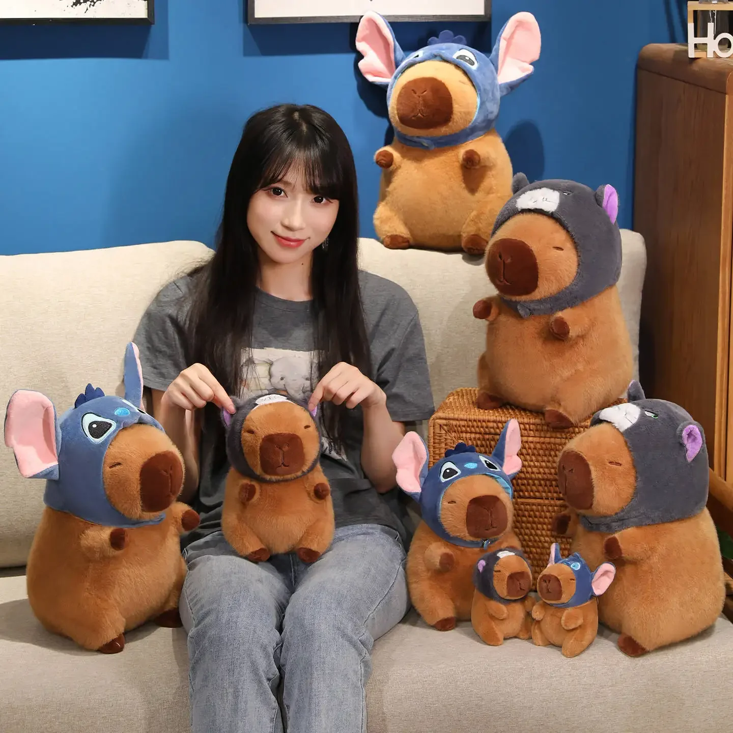 น่ารัก Capybara ตุ๊กตาของเล่นตุ๊กตา Capybara กับหมวกตุ๊กตา Capybara พวงกุญแจจี้ขนาดเล็กเด็กวันเกิด Xmas ของขวัญ