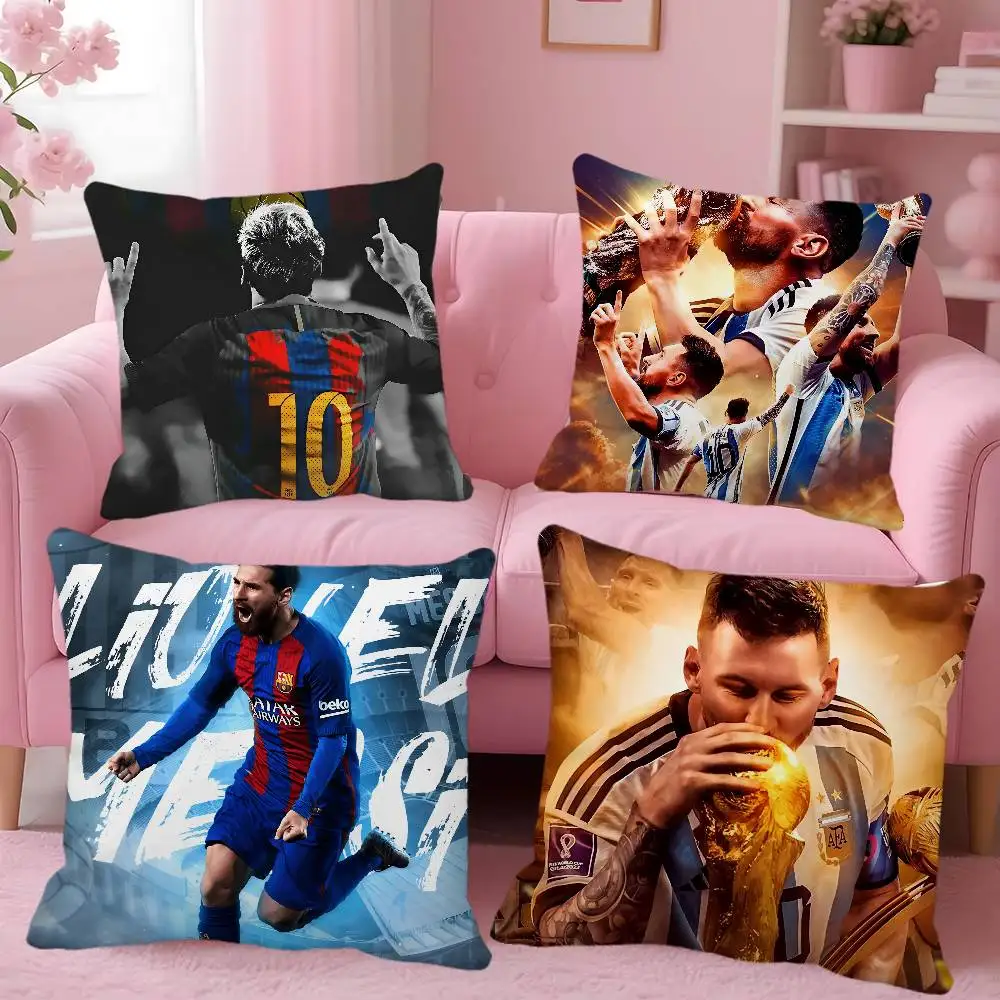 Funda de almohada de estrella de fútbol l-lionel m-misi, almohada cuadrada para dormitorio, sofá, cojín cómodo de ocio, decoración del hogar para sala de estar y coche