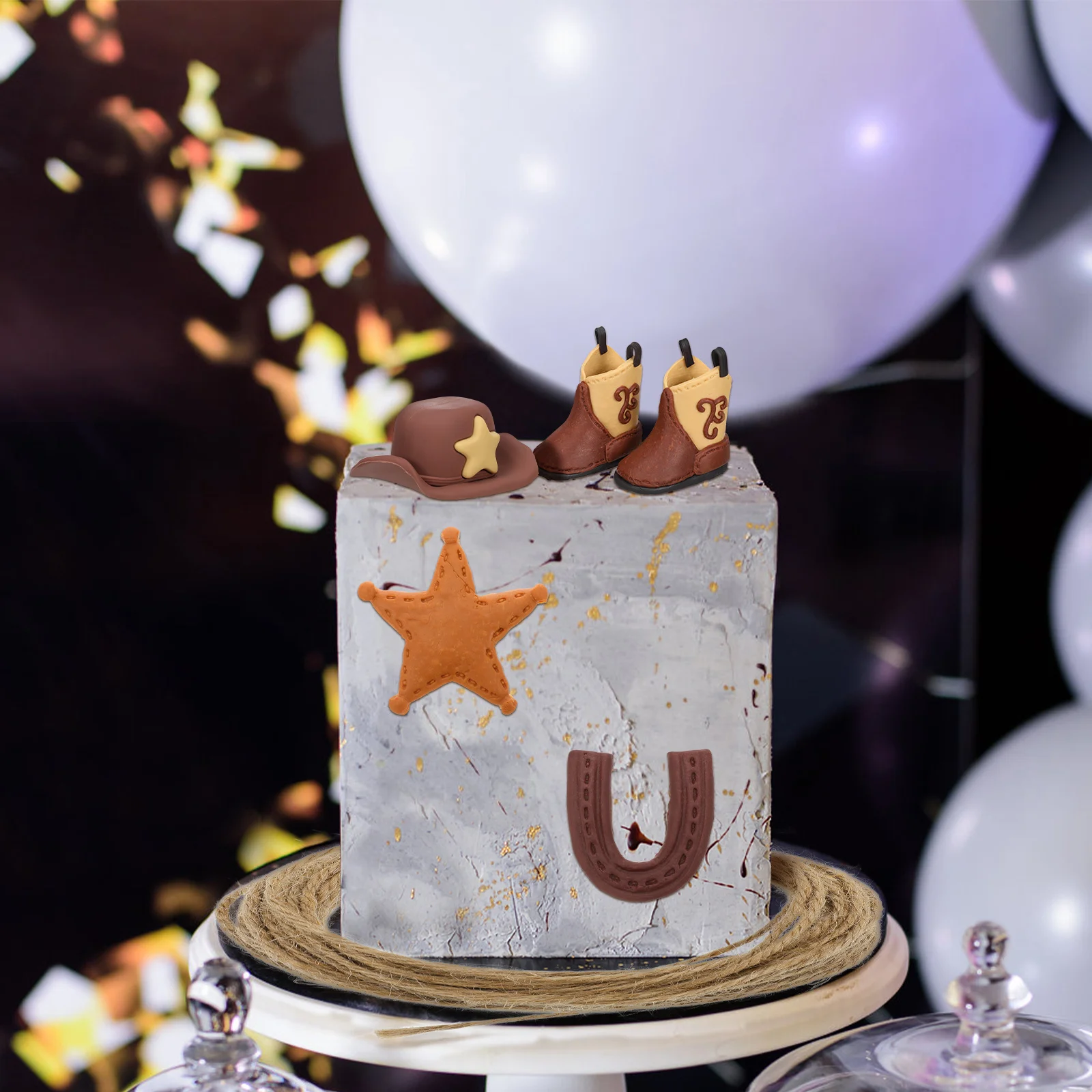 

1Set Cowboy Cowgirl Cake Toppers Decorative Hats Boots for Western Theme Party Birthday Decoration Cowboy Cake Toppers