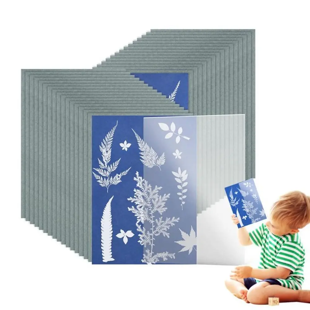 24PCS Natural Fiber Cyanotype Paper Silhouette Painting Printed Paper Solar Drawing Paper Easy Drawing Sun Art Paper Art Crafts