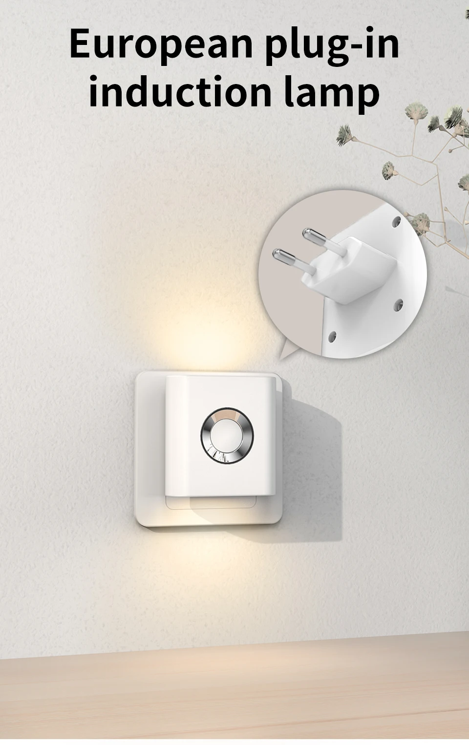 LED Night Light with EU Socket Motion Sensor Warm White Ambient Wall Lamp for Bedroom Staircase Toilet Corridor Bathroom
