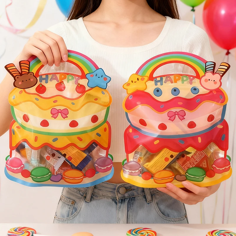 TETP 50Pcs Cartoon Happy Birthday Bag Fashionable Gift Bag for Parties And Celebrations Handmade Candy Cookies Packaging