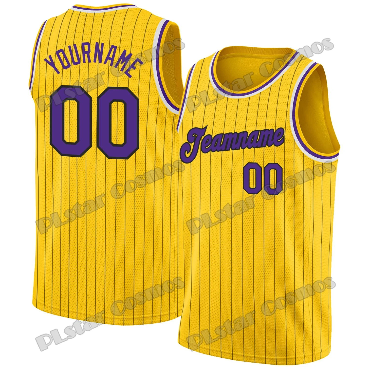 Custom Name Gold White Pinstripe Purple 3D Printed Fashion Men's Basketball Vest Summer Unisex Sport Basketball Jersey DU05
