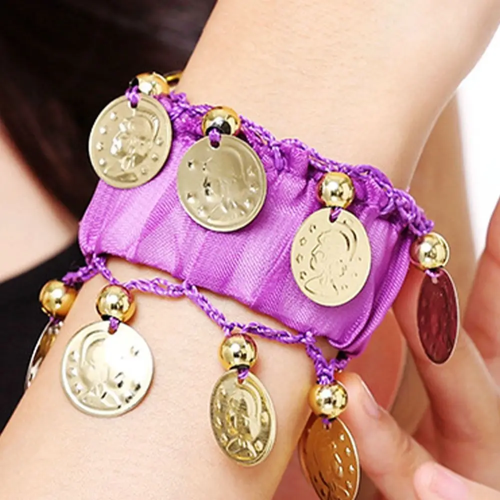 Creative Chiffon Belly Dance Cuffs Bracelets Beaded Plating Suspended Coins Adjustable Adults