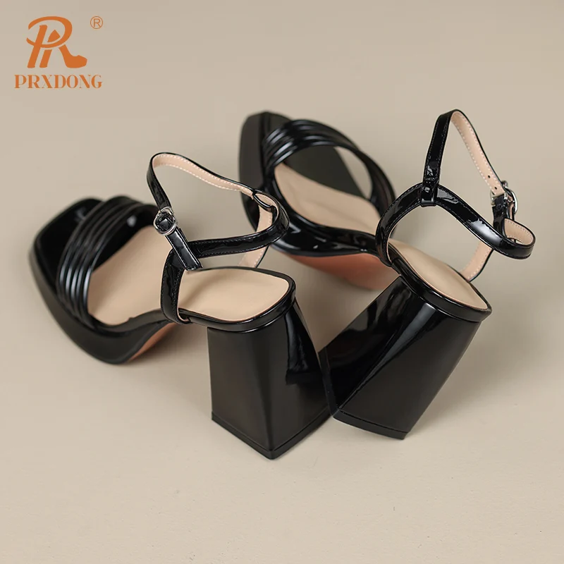 PRXDONG New Fashion Summer Square High Heels Platform SHoes Woman Sandals Black Gold Dress Party Office Lady Shoes Size 34-39