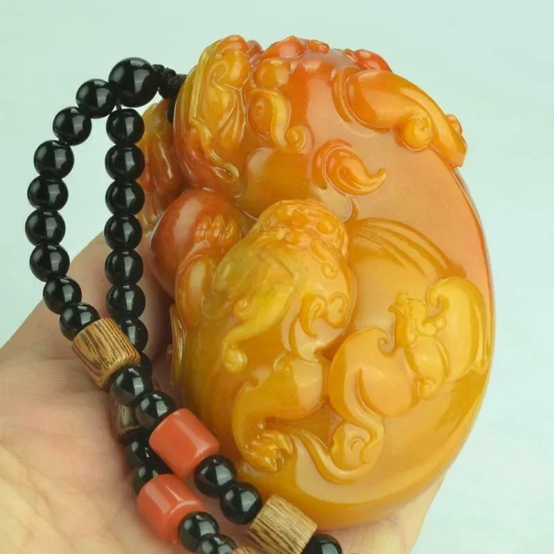 New Chinese Antique Natural Huanglong Jade Carved Pixiu