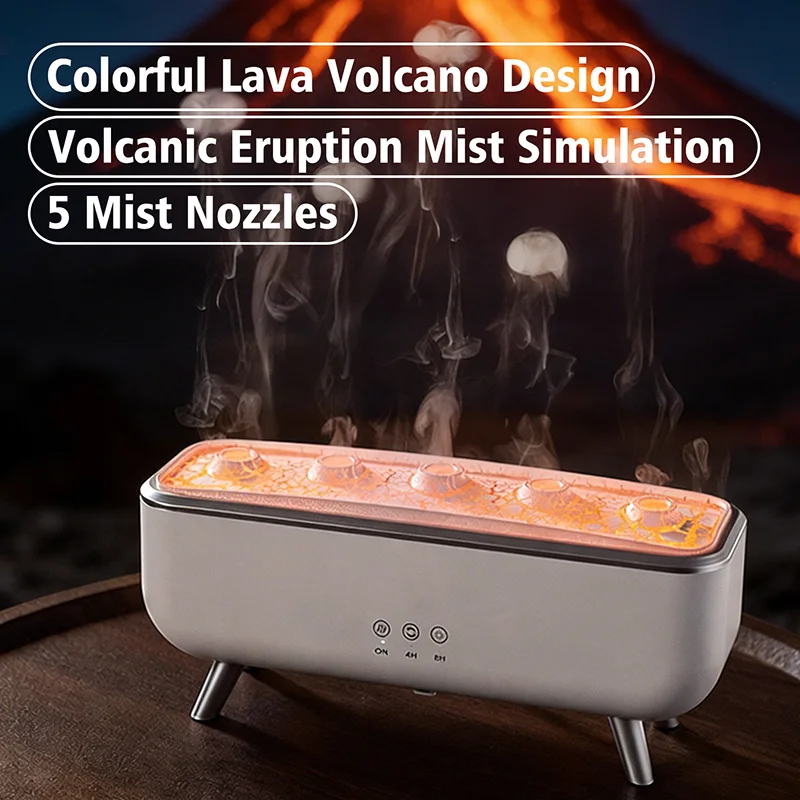 Simulated Volcanic Lava Humidifier with Color Lighting Aroma Diffuser Remote Control 5 Nozzles 2 Fog Modes Dancing Jellyfish for