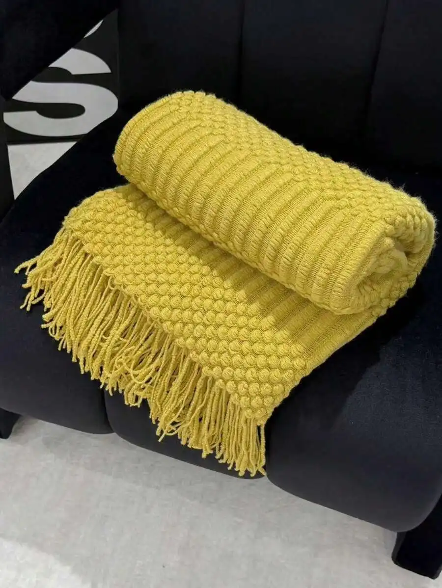 

1 Diamond Grid Textured Knit Throw Blanket, Soft And Comfortable, Suitable For All Seasons, Suitable For Sofa, End Of Bed, Trave