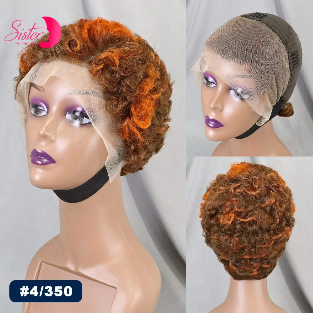 

Парик-каре 4/350 Ginger Orange Pixie Cut из натуральных волос, 180% плотность, 13x4, с кружевной передней частью, короткий парик-каре из волос Реми для чернокожих женщин