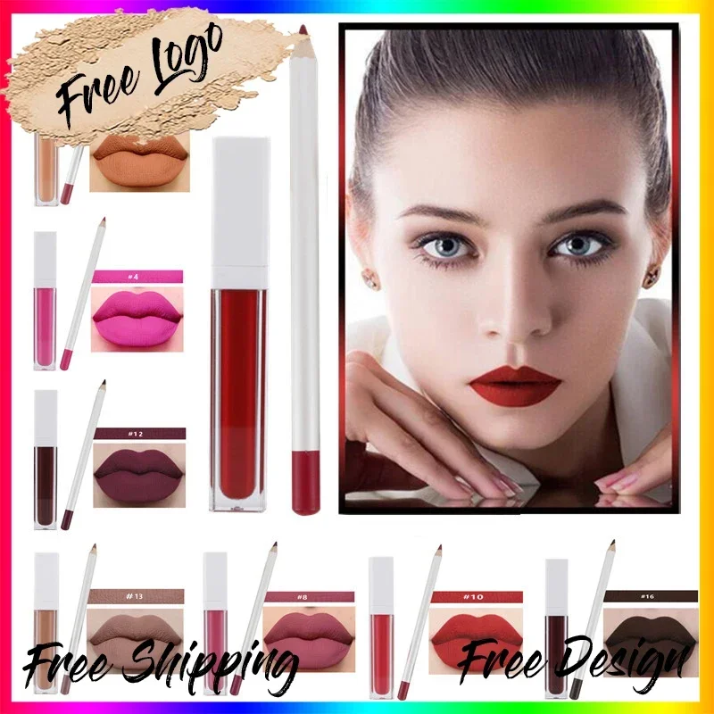 Private Label 21 Farben flüssiger Lippenstift & Lip liner Kit Antihaft becher langlebig matt wasserdicht leicht zu tragen Lippen Set Bulk