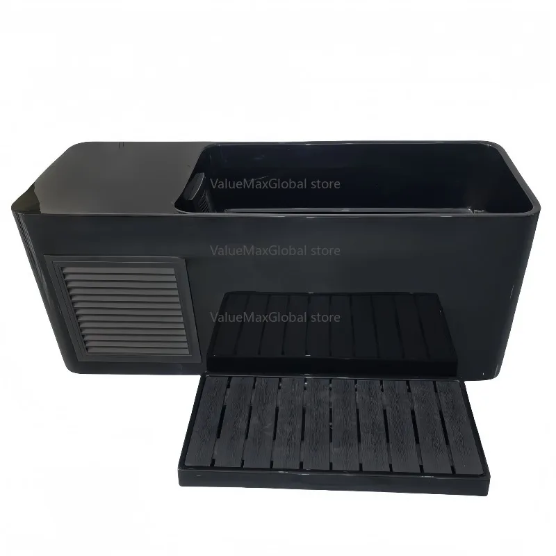 500L Black Rectangular Acrylic Cold Plunge Bathtub with 1HP Water Cooler for Outdoor Ice Bath