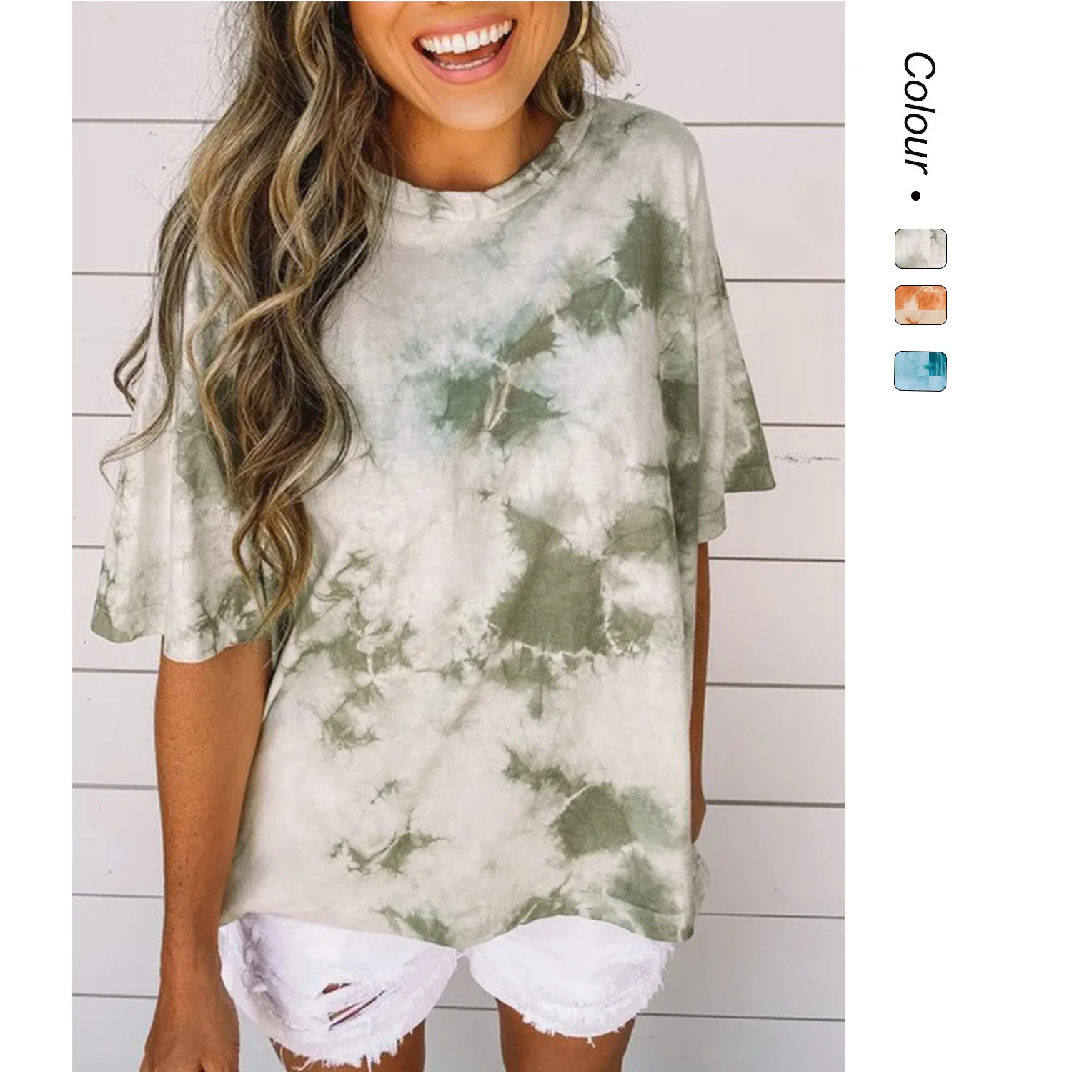 2025 Casual Fashion Trend Spring Summer Mixed Dye Short Sleeve T-Shirt 518