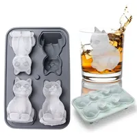 4 Grid Silicone Ice Cube  Mold with Funnel 3D Animal Cat Shape Ice Ball Maker DIY Ice Mold Reusable Food Grade Kitchen Utensils