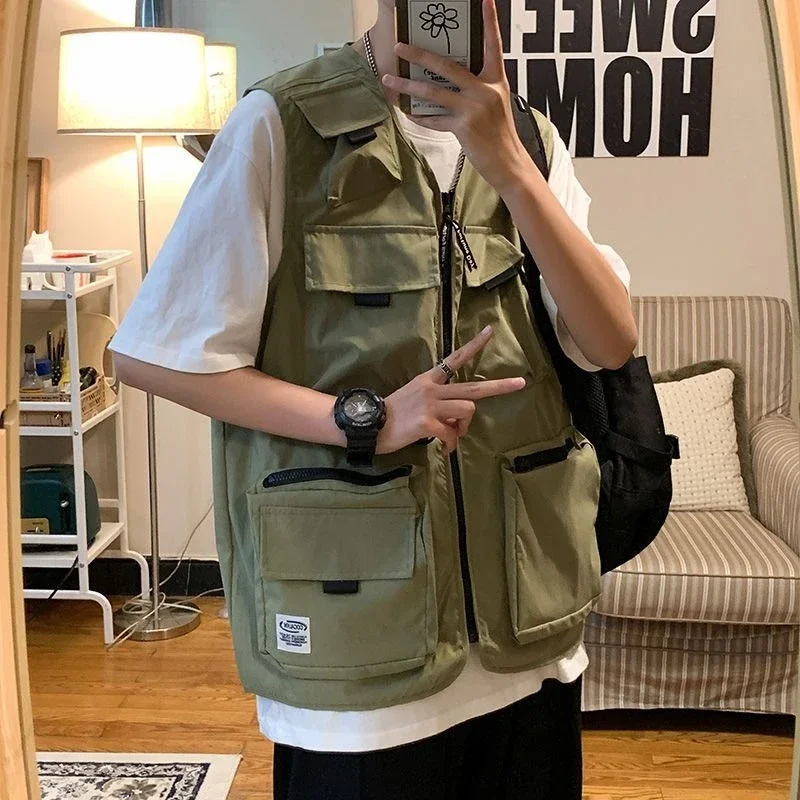 

Sleeveless Techwear Vest for Men​ Summer Thin Oversized Jacket with Military Inspired Design Streetwear Layering Essential